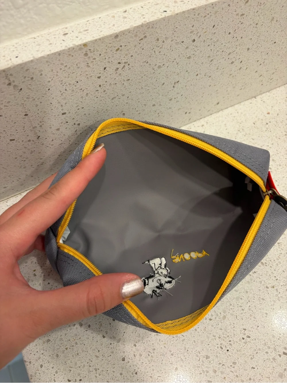 Snoopy Grey Peanuts Pencil Pouch Yellow Trim EUC